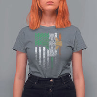 Irish Pride T Shirt For Women American Flag Celtic Cross Shamrock St Patrick's Day