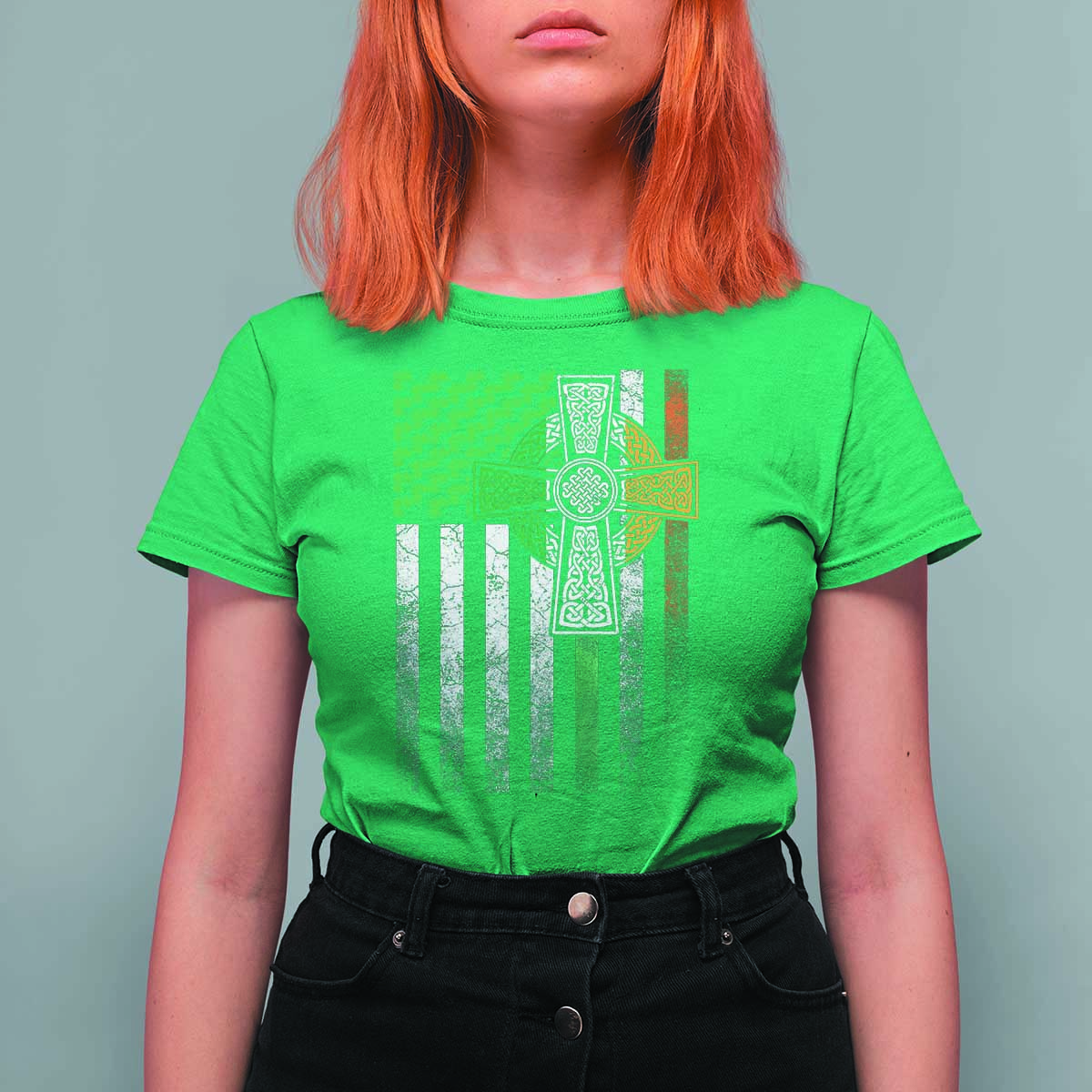 Irish Pride T Shirt For Women American Flag Celtic Cross Shamrock St Patrick's Day