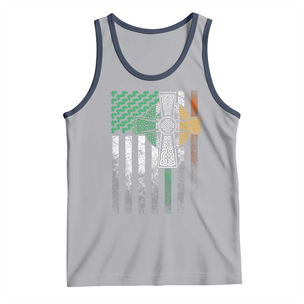 Irish Pride Tank Top American Flag Celtic Cross Shamrock St Patrick's Day