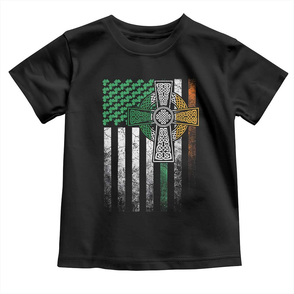 Irish Pride Toddler T Shirt American Flag Celtic Cross Shamrock St Patrick's Day