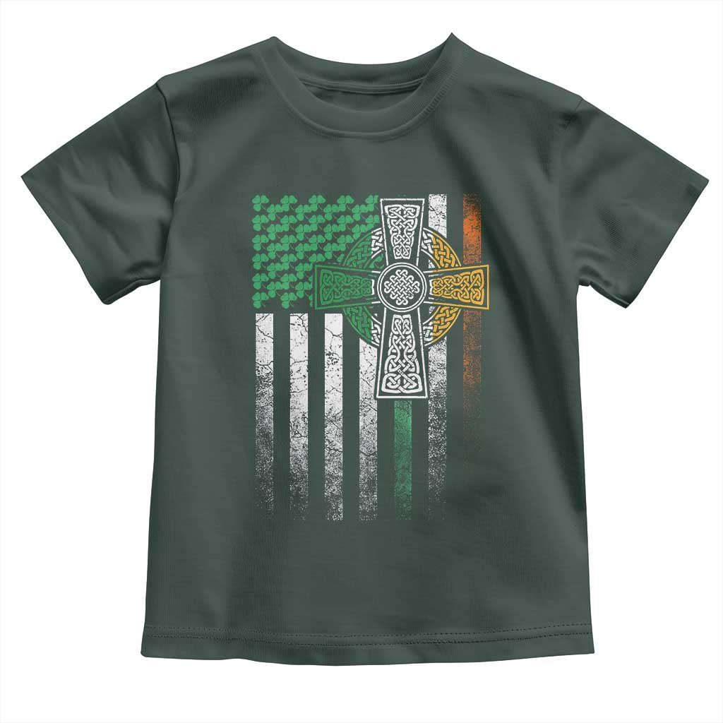 Irish Pride Toddler T Shirt American Flag Celtic Cross Shamrock St Patrick's Day
