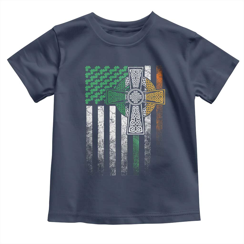 Irish Pride Toddler T Shirt American Flag Celtic Cross Shamrock St Patrick's Day