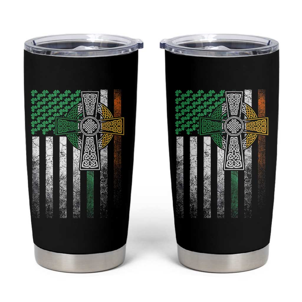Irish Pride Tumbler Cup American Flag Celtic Cross Shamrock St Patrick's Day