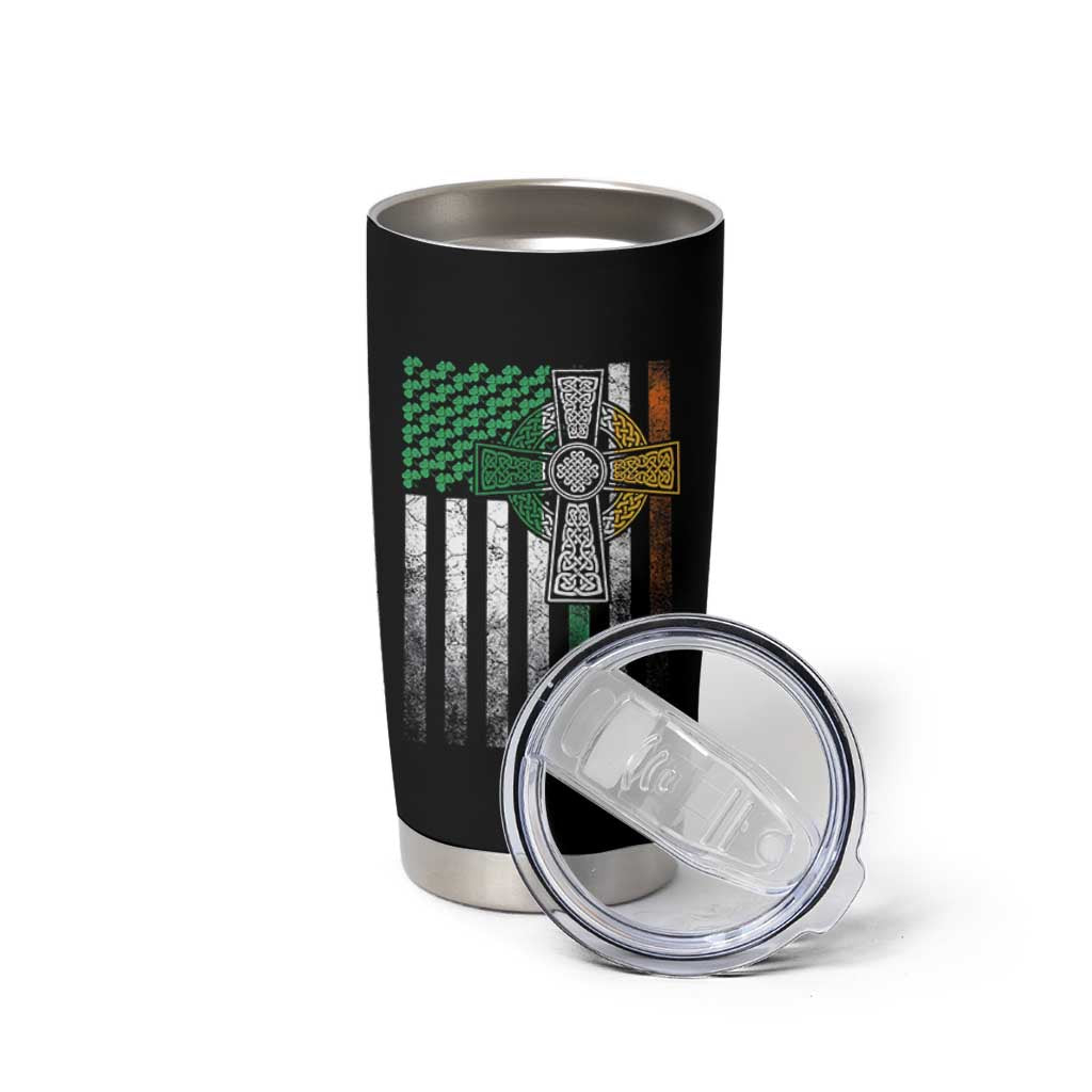 Irish Pride Tumbler Cup American Flag Celtic Cross Shamrock St Patrick's Day