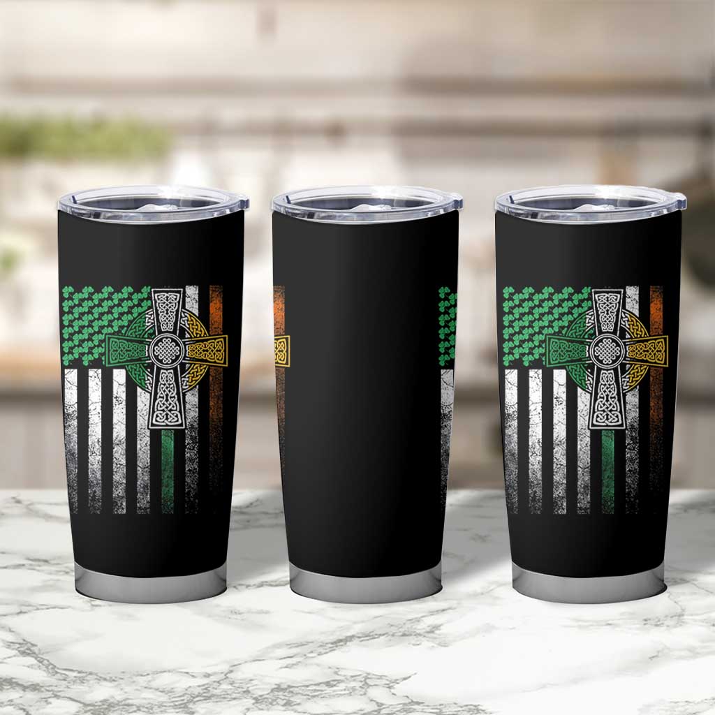 Irish Pride Tumbler Cup American Flag Celtic Cross Shamrock St Patrick's Day