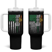 Irish Pride Tumbler With Handle American Flag Celtic Cross Shamrock St Patrick's Day