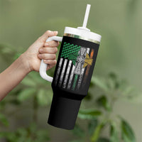 Irish Pride Tumbler With Handle American Flag Celtic Cross Shamrock St Patrick's Day
