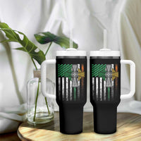 Irish Pride Tumbler With Handle American Flag Celtic Cross Shamrock St Patrick's Day