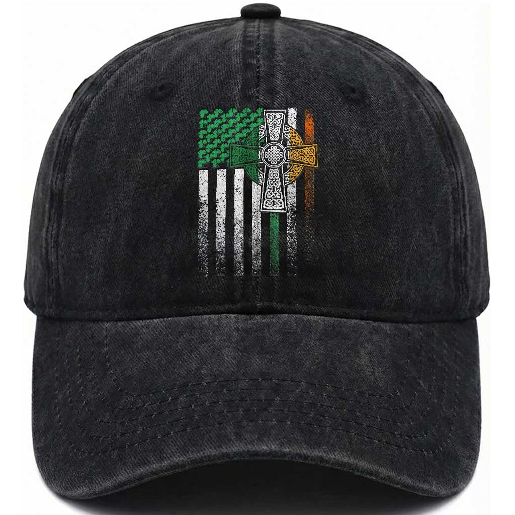 Irish Pride Washed Cotton Baseball Cap American Flag Celtic Cross Shamrock St Patrick's Day