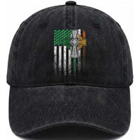 Irish Pride Washed Cotton Baseball Cap American Flag Celtic Cross Shamrock St Patrick's Day