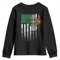 Irish Pride Youth Sweatshirt American Flag Celtic Cross Shamrock St Patrick's Day