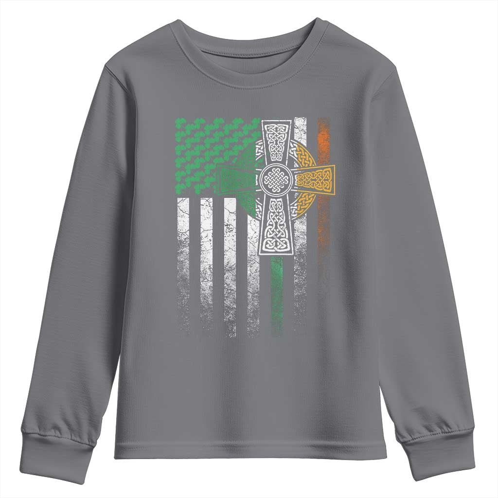 Irish Pride Youth Sweatshirt American Flag Celtic Cross Shamrock St Patrick's Day