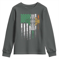 Irish Pride Youth Sweatshirt American Flag Celtic Cross Shamrock St Patrick's Day
