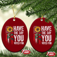 Have The Day You Voted For Ceramic Ornament Vintage American Flag Sunflower - Wonder Print Shop