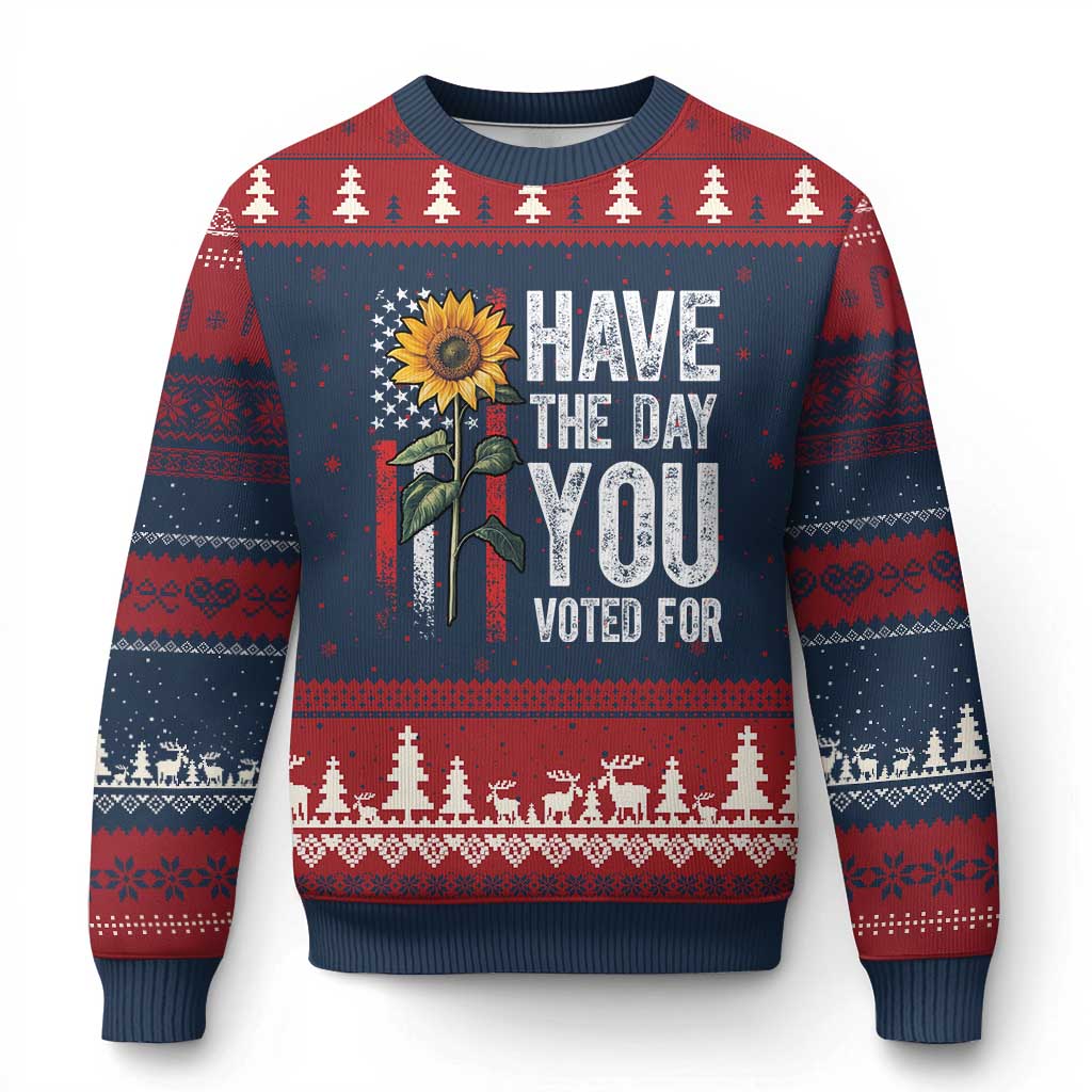 Have The Day You Voted For Ugly Christmas Sweater Vintage American Flag Sunflower - Wonder Print Shop