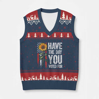 Have The Day You Voted For V-Neck Knit Sweater Vest Vintage American Flag Sunflower - Wonder Print Shop
