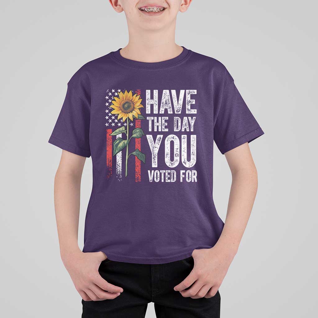 Have The Day You Voted For T Shirt For Kid Vintage American Flag Sunflower