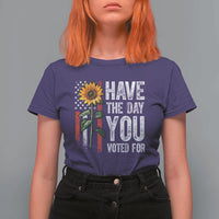 Have The Day You Voted For T Shirt For Women Vintage American Flag Sunflower