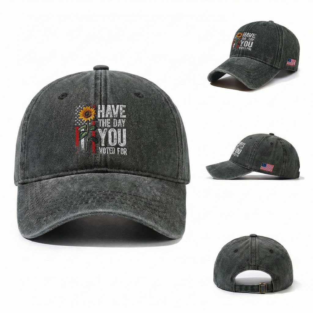 Have The Day You Voted For Washed Cotton Baseball Cap Vintage American Flag Sunflower