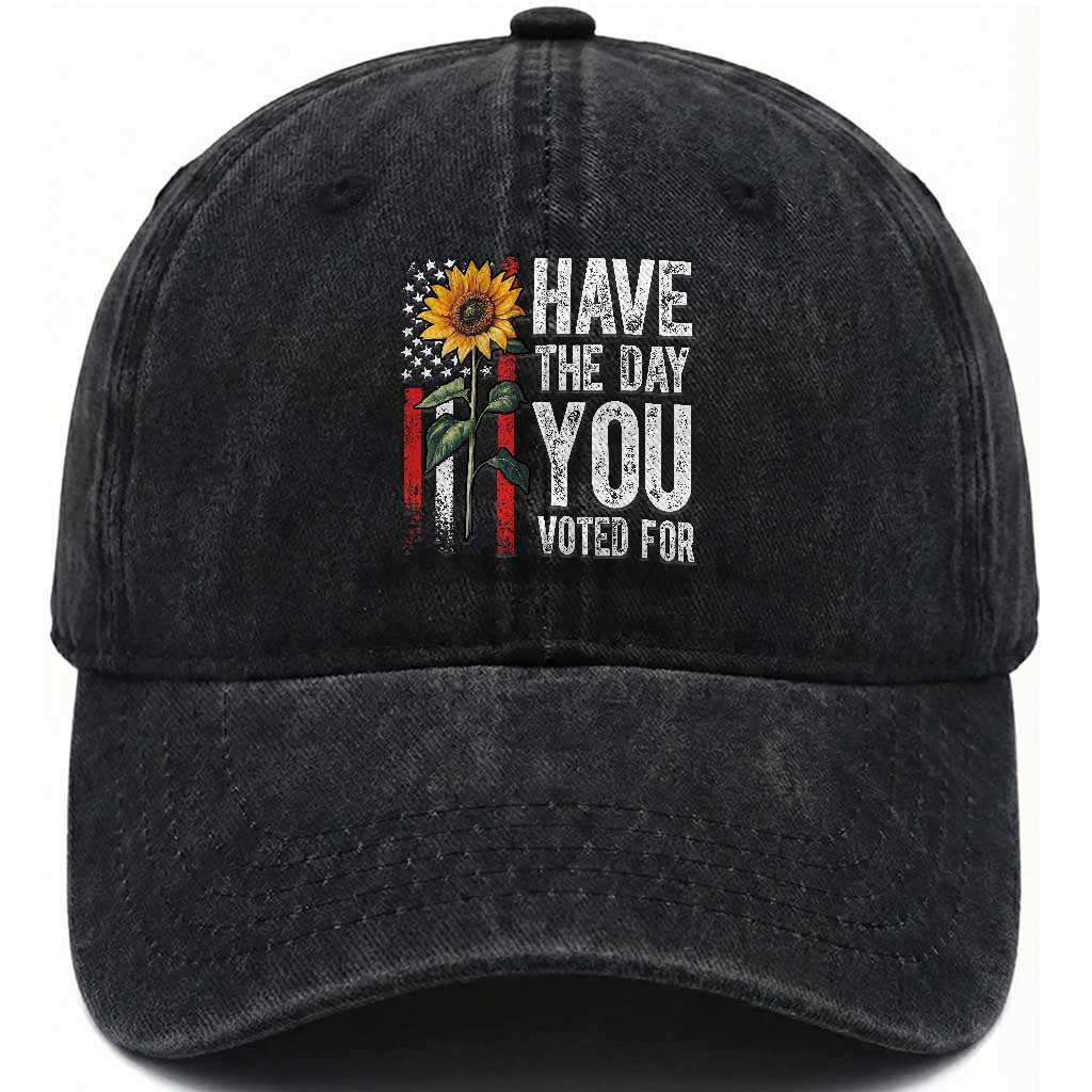 Have The Day You Voted For Washed Cotton Baseball Cap Vintage American Flag Sunflower