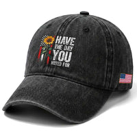 Have The Day You Voted For Washed Cotton Baseball Cap Vintage American Flag Sunflower