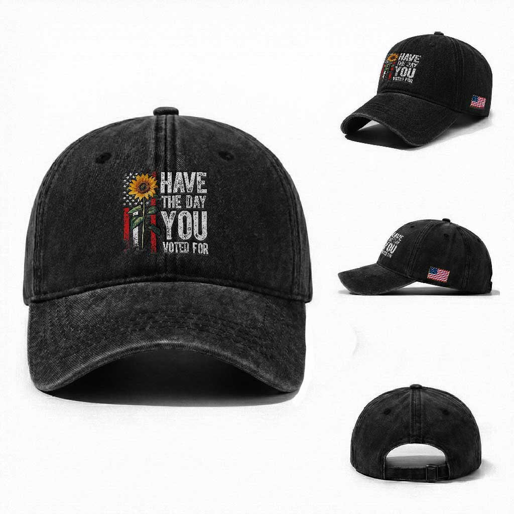 Have The Day You Voted For Washed Cotton Baseball Cap Vintage American Flag Sunflower