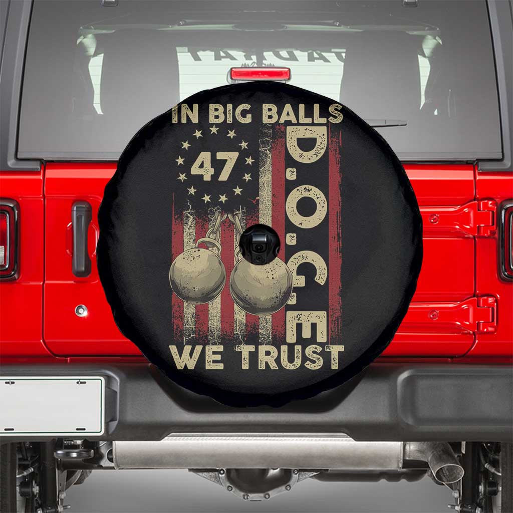 DOGE In Big Balls We Trust 2025 Spare Tire Cover Vintage Betsy Ross Flag