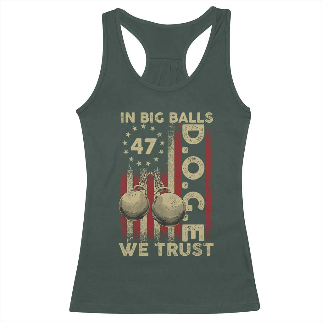 DOGE In Big Balls We Trust 2025 Racerback Tank Top Vintage Betsy Ross Flag