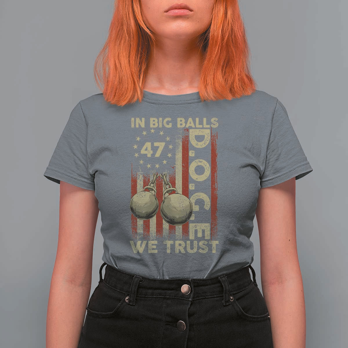 DOGE In Big Balls We Trust 2025 T Shirt For Women Vintage Betsy Ross Flag