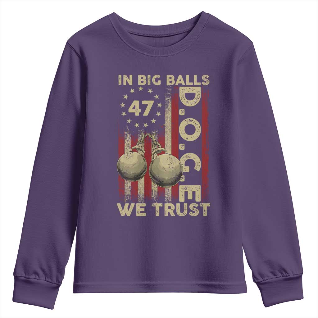 DOGE In Big Balls We Trust 2025 Youth Sweatshirt Vintage Betsy Ross Flag