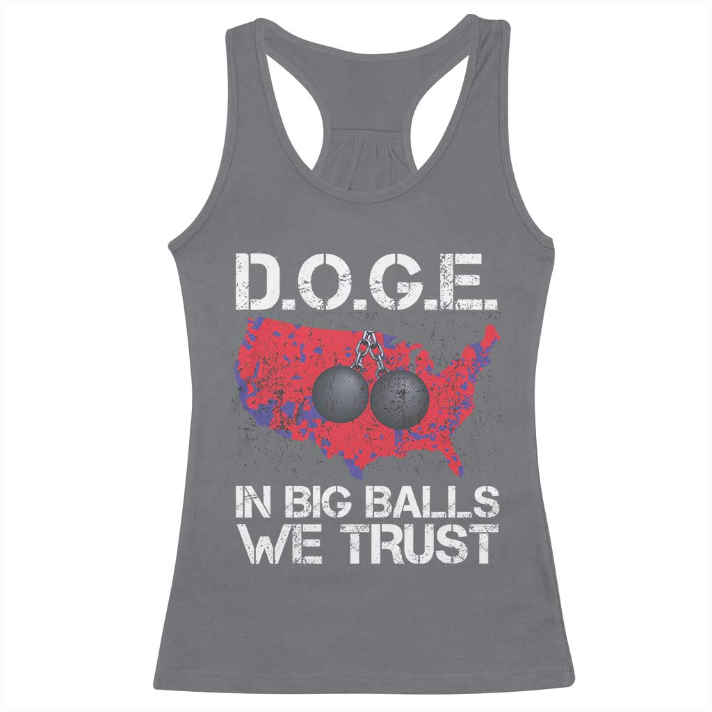 DOGE In Big Balls We Trust 2025 Racerback Tank Top Vintage American Map