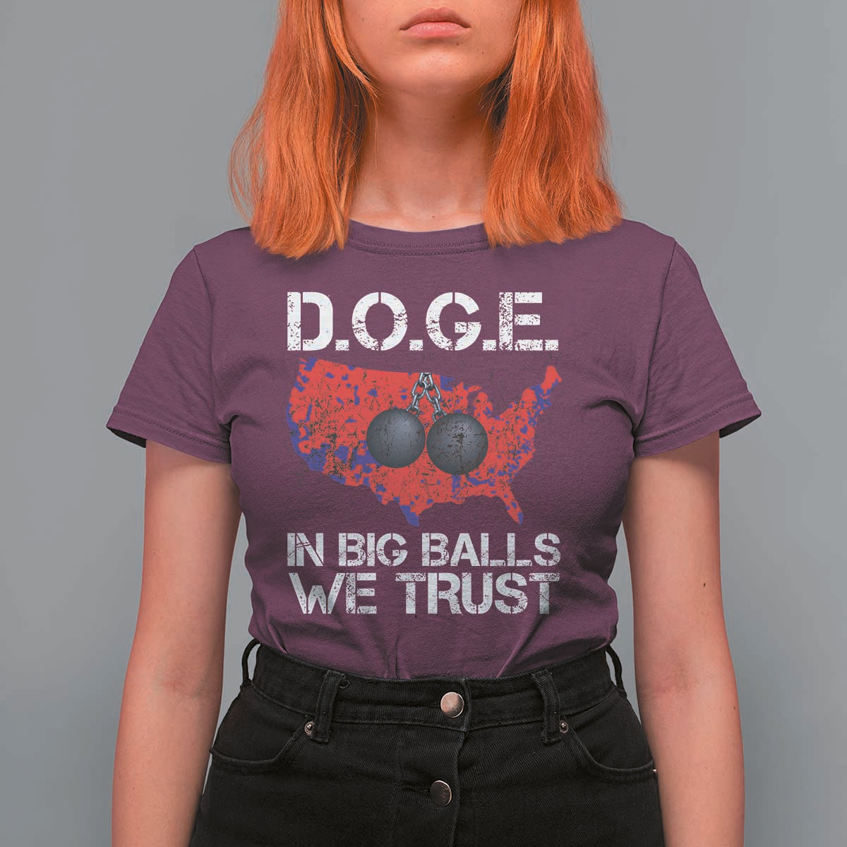 DOGE In Big Balls We Trust 2025 T Shirt For Women Vintage American Map