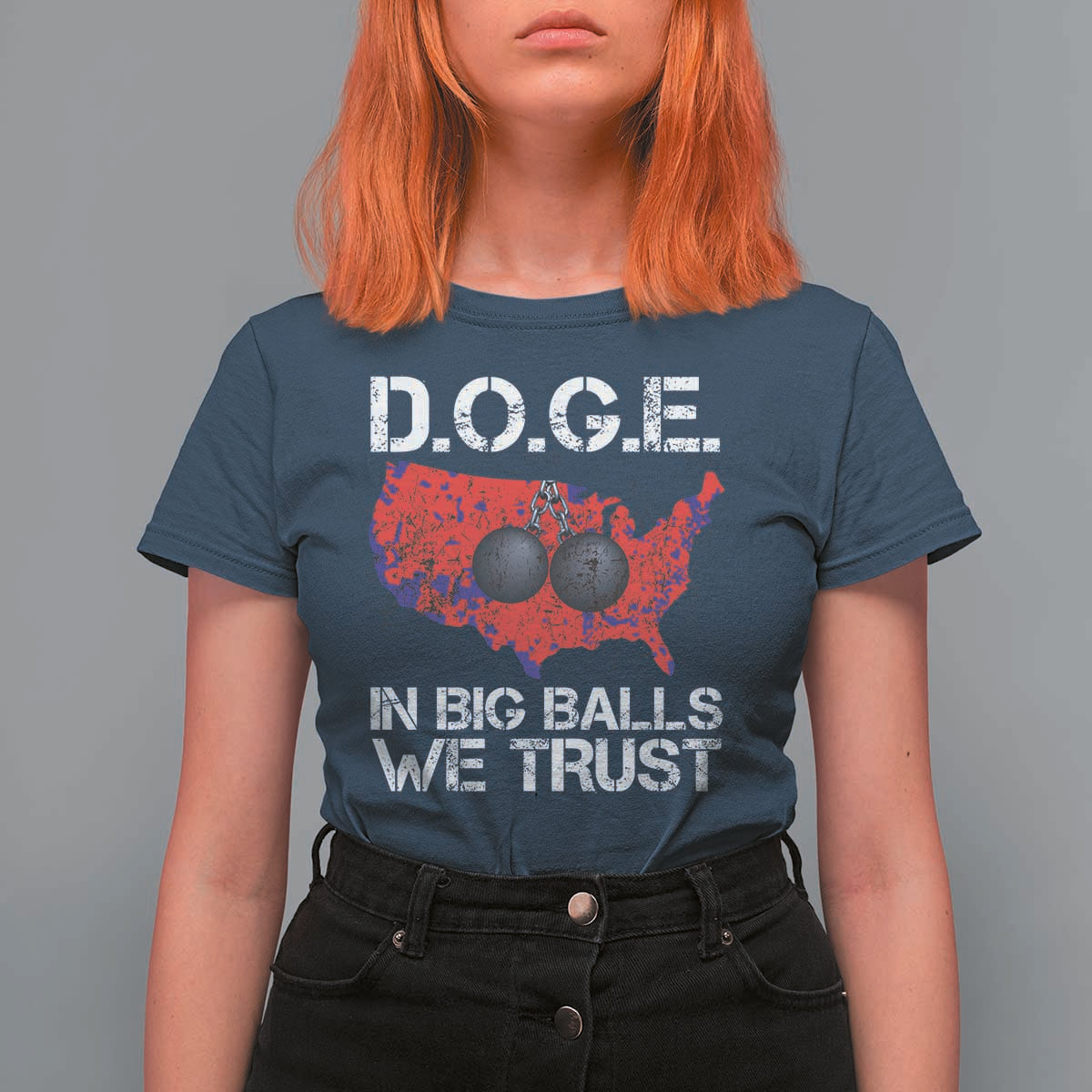 DOGE In Big Balls We Trust 2025 T Shirt For Women Vintage American Map