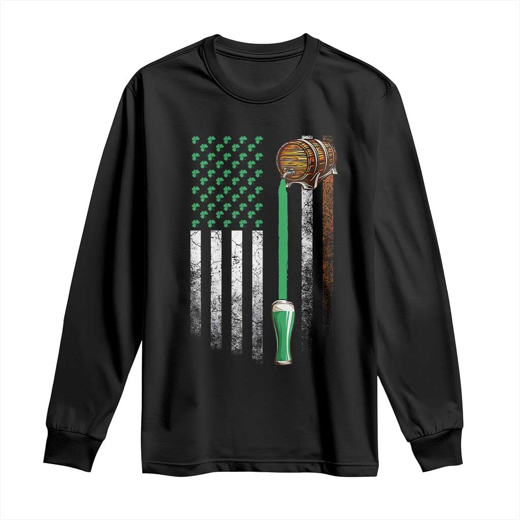 Funny St Patrick's Day Irish Beer Drinking Long Sleeve Shirt Vintage Irish American Flag