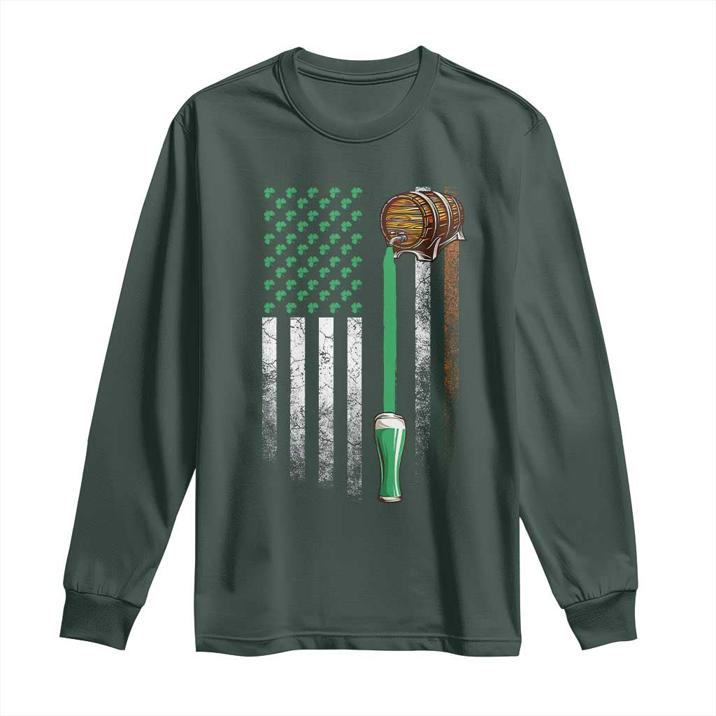 Funny St Patrick's Day Irish Beer Drinking Long Sleeve Shirt Vintage Irish American Flag