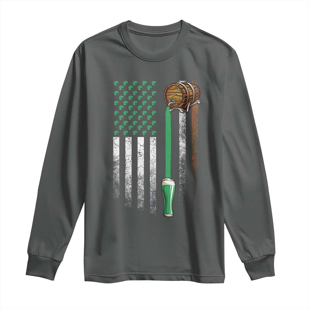Funny St Patrick's Day Irish Beer Drinking Long Sleeve Shirt Vintage Irish American Flag