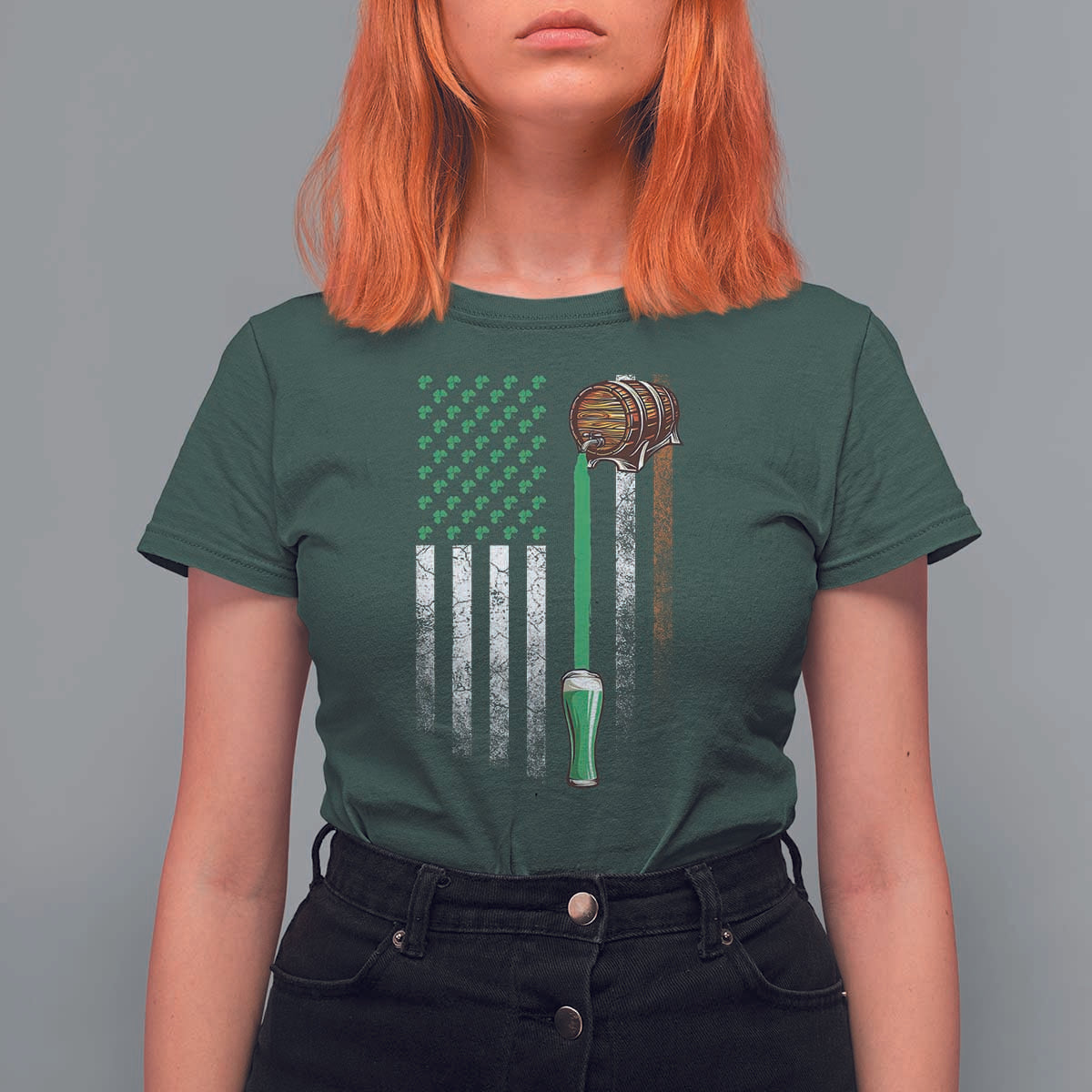 Funny St Patrick's Day Irish Beer Drinking T Shirt For Women Vintage Irish American Flag