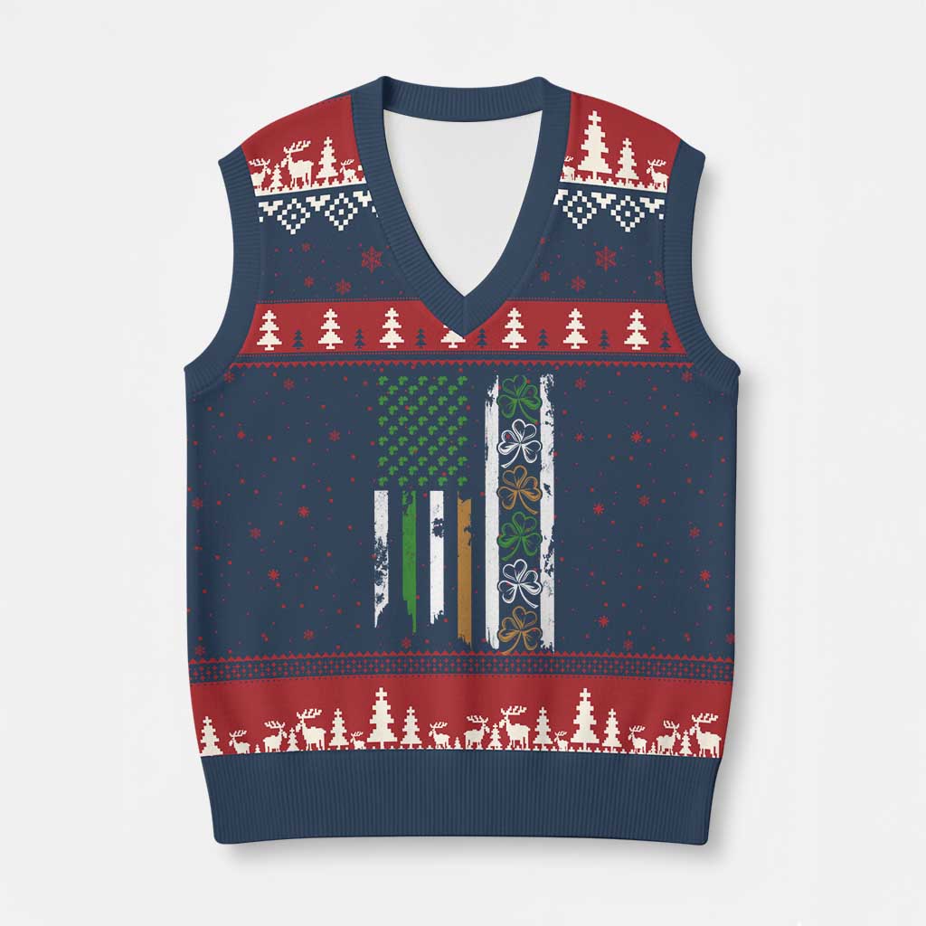 Funny Irish American Vintage Shamrock Flag V-Neck Knit Sweater Vest - Wonder Print Shop
