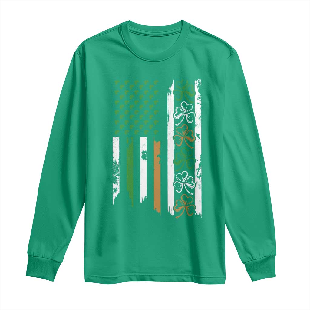 Funny Irish American Vintage Shamrock Flag Long Sleeve Shirt