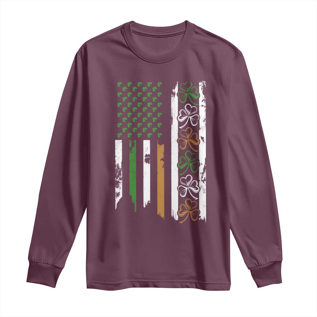 Funny Irish American Vintage Shamrock Flag Long Sleeve Shirt