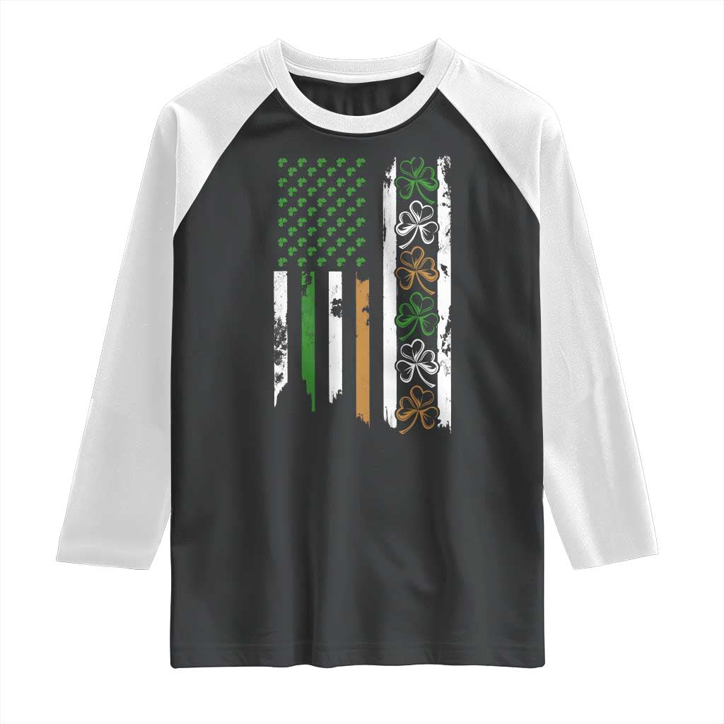 Funny Irish American Vintage Shamrock Flag Raglan Shirt
