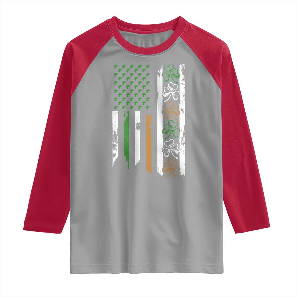 Funny Irish American Vintage Shamrock Flag Raglan Shirt
