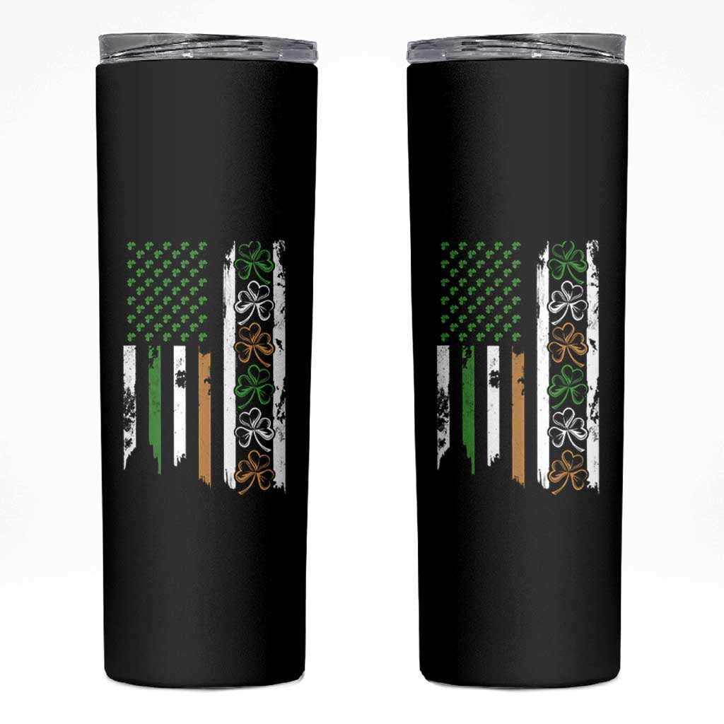 Funny Irish American Vintage Shamrock Flag Skinny Tumbler