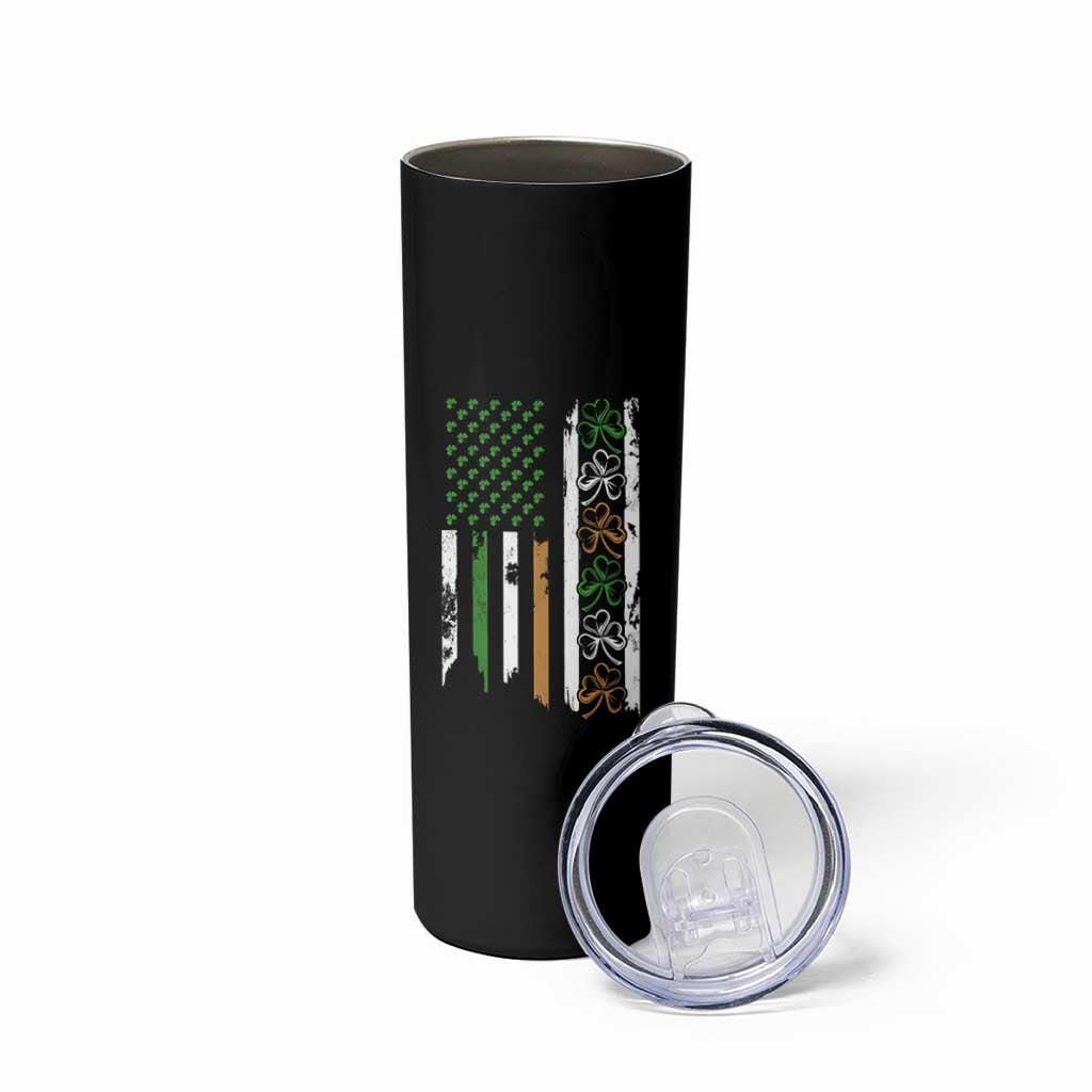 Funny Irish American Vintage Shamrock Flag Skinny Tumbler