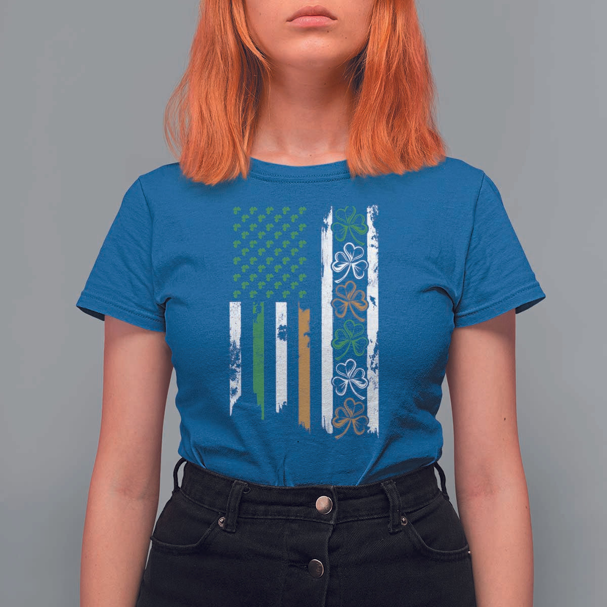 Funny Irish American Vintage Shamrock Flag T Shirt For Women