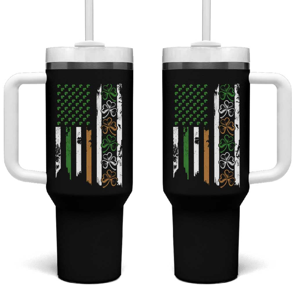 Funny Irish American Vintage Shamrock Flag Tumbler With Handle