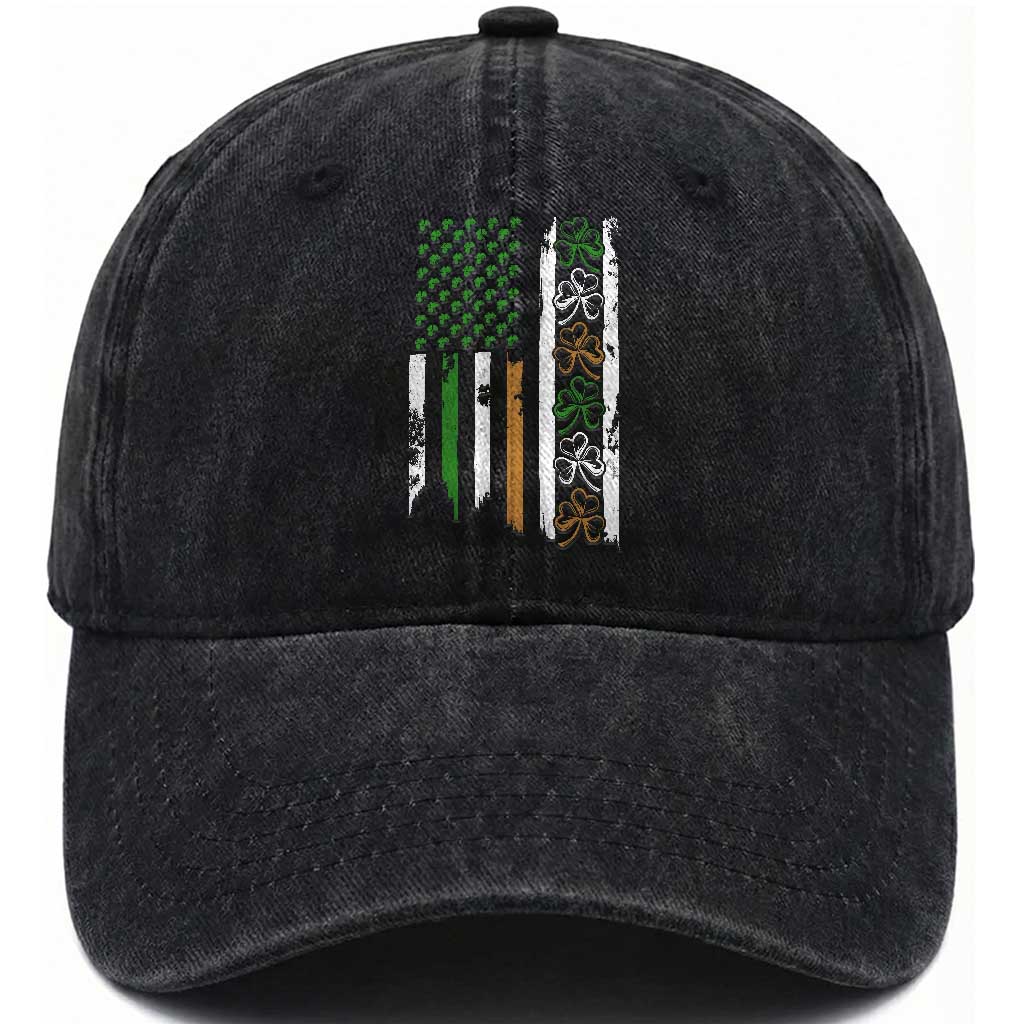 Funny Irish American Vintage Shamrock Flag Washed Cotton Baseball Cap