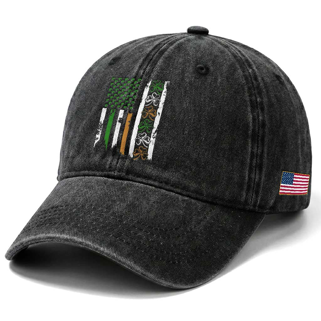 Funny Irish American Vintage Shamrock Flag Washed Cotton Baseball Cap