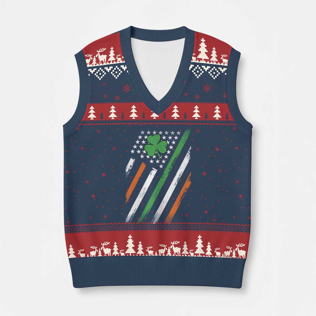 Funny Irish American Flag Shamrock V-Neck Knit Sweater Vest - Wonder Print Shop