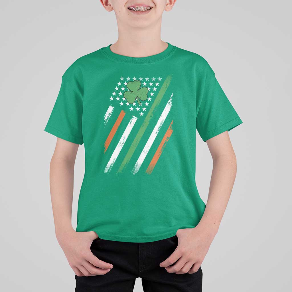 Funny Irish American Flag Shamrock T Shirt For Kid